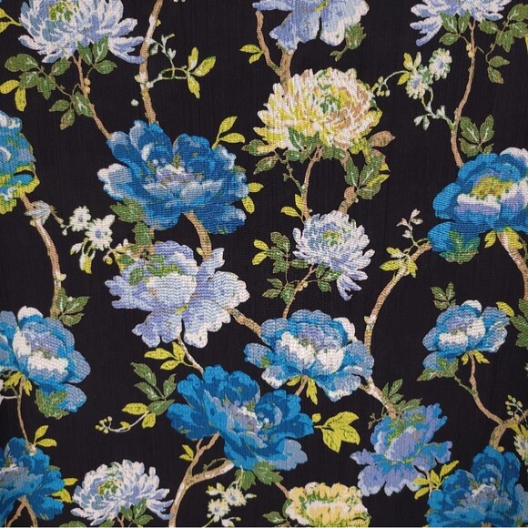 J. Jill Floral Blouse Tie Sleeve Textured Rayon Top Black Blue Career Work Large - Picture 6 of 12